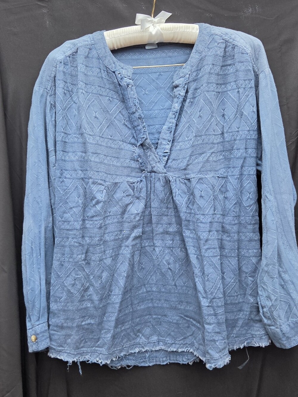 Ivy Jane Blue Cotton Knit Quilted Boho Peasant Tunic Blouse Top Size L